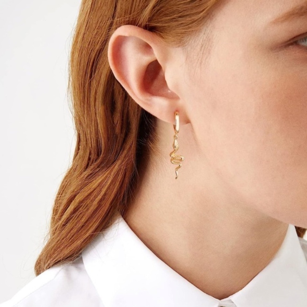 GOLD 14k Gold Plated Hoop Snake Earrings